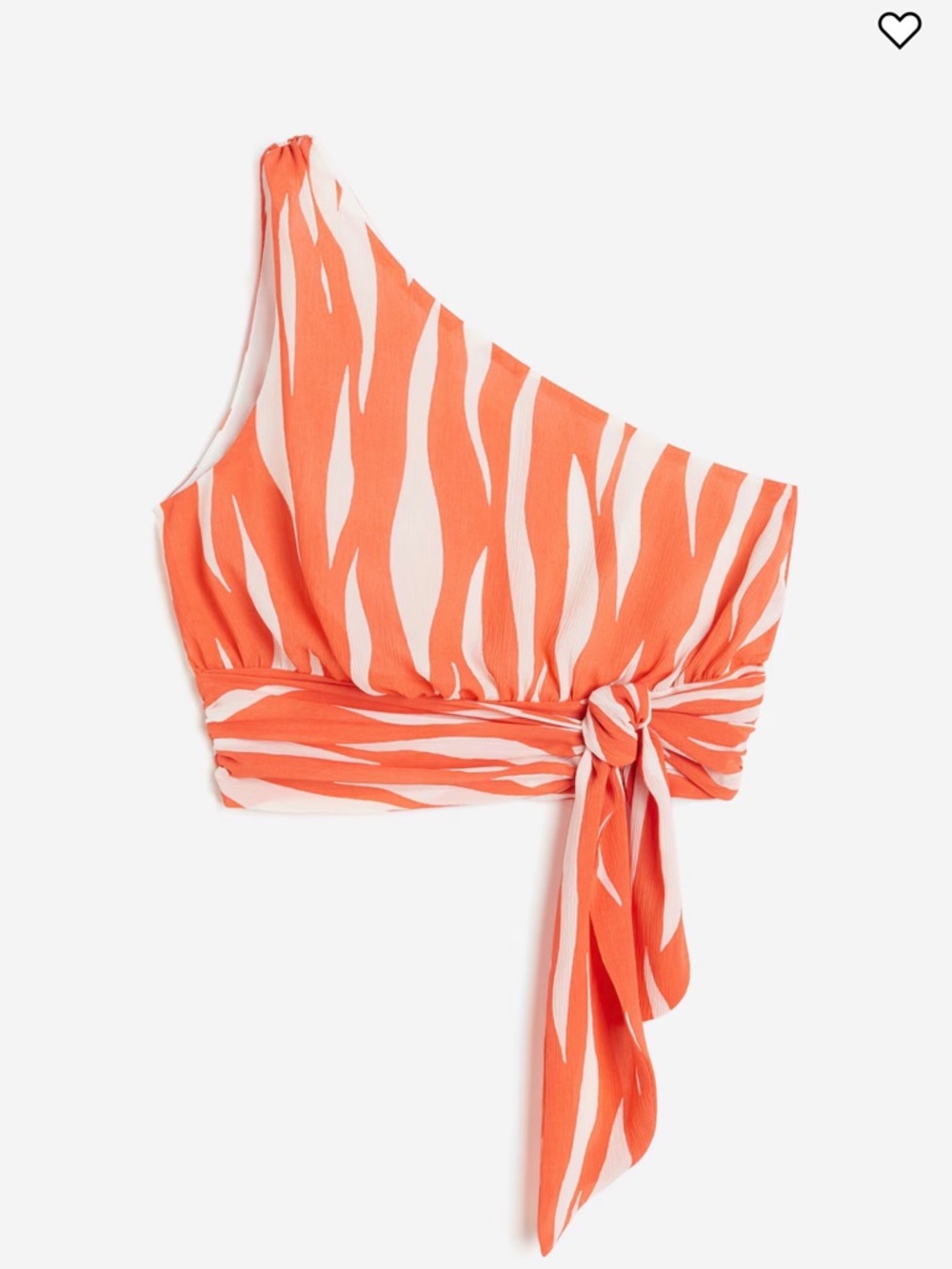 H & M One-Shoulder Tie-Front Crop Top in Coral & White zebra print